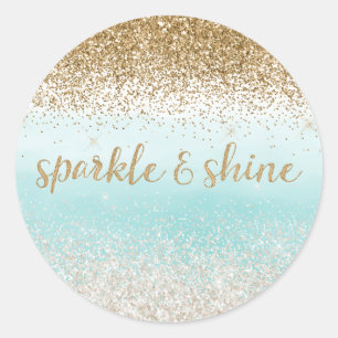 Girly Mint Waterverf Ombre Gold Glitzy Glitter Ronde Sticker