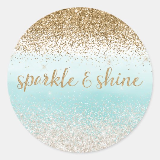 Girly Mint Waterverf Ombre Gold Glitzy Glitter Ronde Sticker (Voorkant)