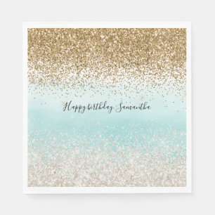 Girly Mint Waterverf Ombre Gold Glitzy Glitter Servet