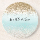 Girly Mint Waterverf Ombre Gold Glitzy Glitter Zandsteen Onderzetter (Voorkant)