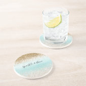 Girly Mint Waterverf Ombre Gold Glitzy Glitter Zandsteen Onderzetter (Zijkant)