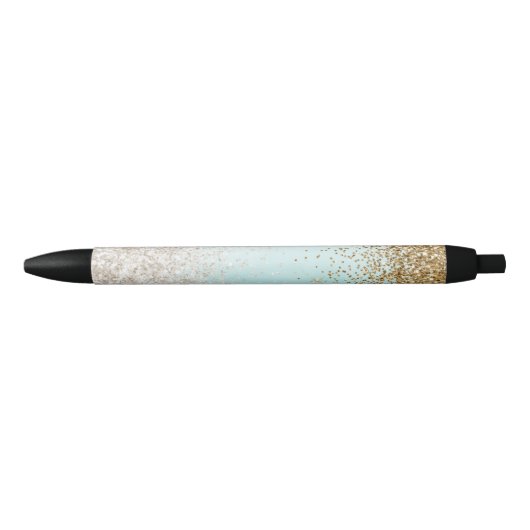 Girly Mint Waterverf Ombre Gold Glitzy Glitter Zwarte Inkt Pen (Voorkant)