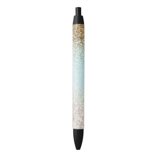 Girly Mint Waterverf Ombre Gold Glitzy Glitter Zwarte Inkt Pen (Voorkant Verticaal)