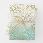 Girly Mint Waterverf Ombre Gold Leopard Print Inpakpapier Vel (In situ)
