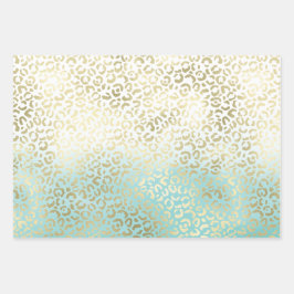 Girly Mint Waterverf Ombre Gold Leopard Print Inpakpapier Vel