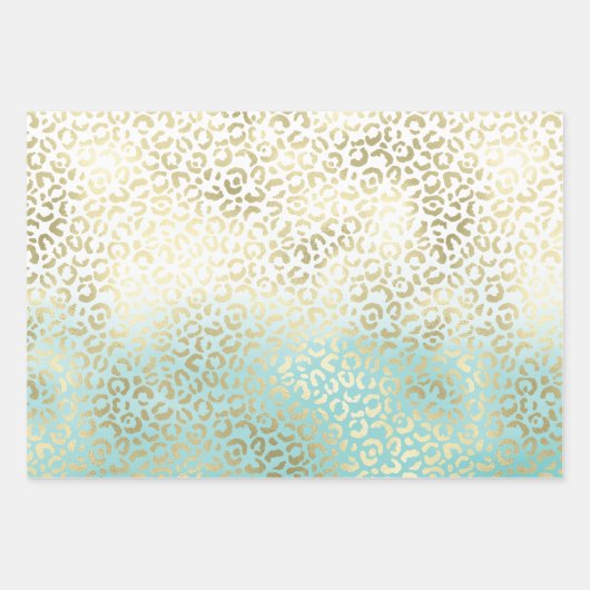 Girly Mint Waterverf Ombre Gold Leopard Print Inpakpapier Vel (Voorkant)