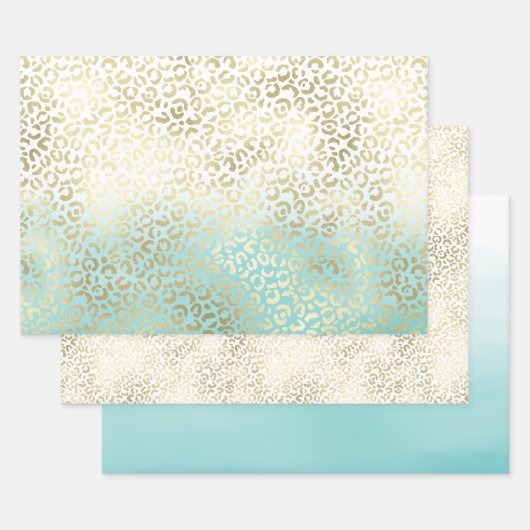 Girly Mint Waterverf Ombre Gold Leopard Print Inpakpapier Vel (Set)