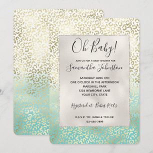 Girly Mint Waterverf Ombre Gold Leopard Print Kaart