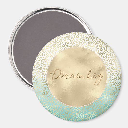 Girly Mint Waterverf Ombre Gold Leopard Print Magneet (Voorkant / Achterkant)