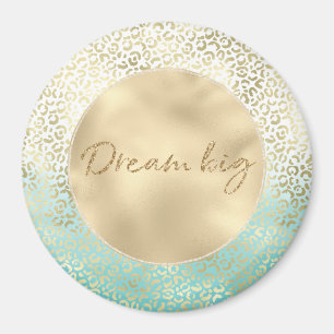 Girly Mint Waterverf Ombre Gold Leopard Print Magneet