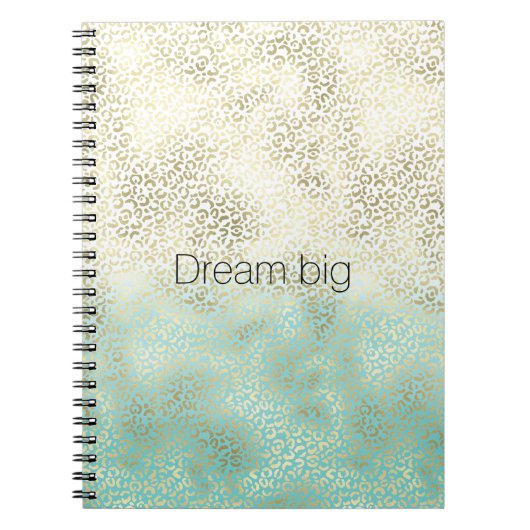 Girly Mint Waterverf Ombre Gold Leopard Print Notitieboek (Voorkant)
