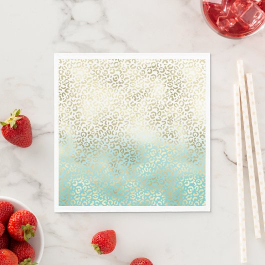 Girly Mint Waterverf Ombre Gold Leopard Print Servet (Insitu)