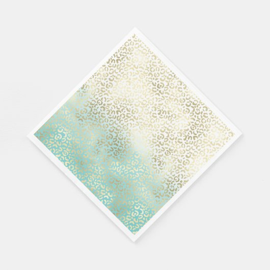 Girly Mint Waterverf Ombre Gold Leopard Print Servet (Hoek)