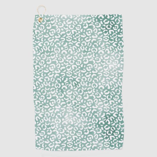 Girly Mint White Leopard Print Golfhanddoek (Voorkant)