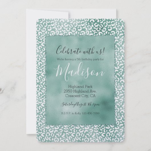 Girly Mint White Leopard Print Kaart (Voorkant)