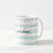 Girly Mint White Stripes Pink Confetti Hearts   Koffiemok (Voorkant rechts)