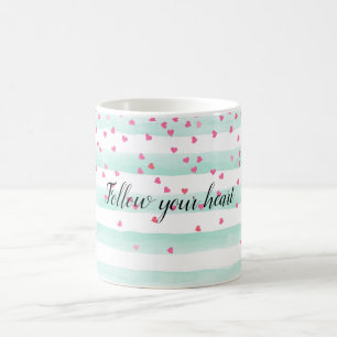 Girly Mint White Stripes Pink Confetti Hearts Koffiemok