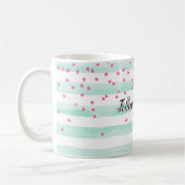 Girly Mint White Stripes Pink Confetti Hearts   Koffiemok (Links)