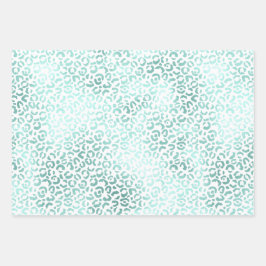 Girly Mint Witte Glam Ombre Luipaard Print Inpakpapier Vel