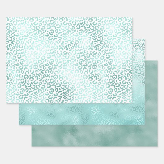Girly Mint Witte Glam Ombre Luipaard Print Inpakpapier Vel (Set)