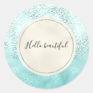 Girly Mint Witte Glam Ombre Luipaard Print Ronde Sticker
