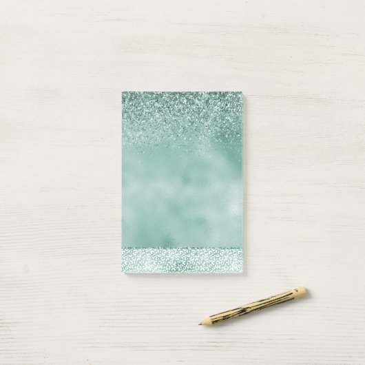 Girly Mint Witte Luipaard Print Glitter Post-it® Notes (Op bureau)