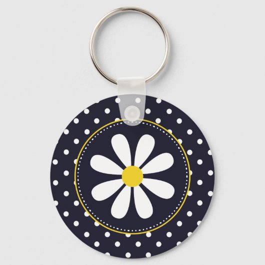 Girly Mod Daisy en Polka Dots Sleutelhanger (Voorkant)