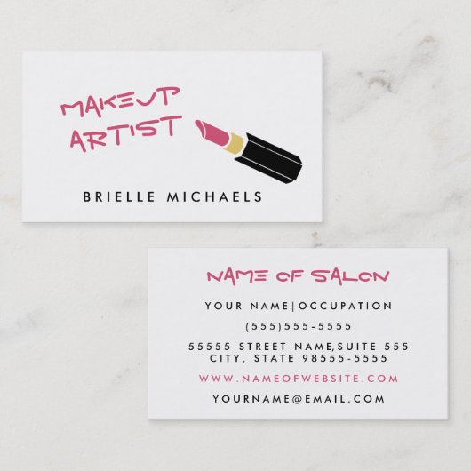 Girly Mod Roze Lipstick Make-up Artiest Visitekaartje (Voorkant / Achterkant)