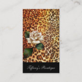Girly mode Stijlvolle luipaardprint White Rose Visitekaartje (Voorkant)