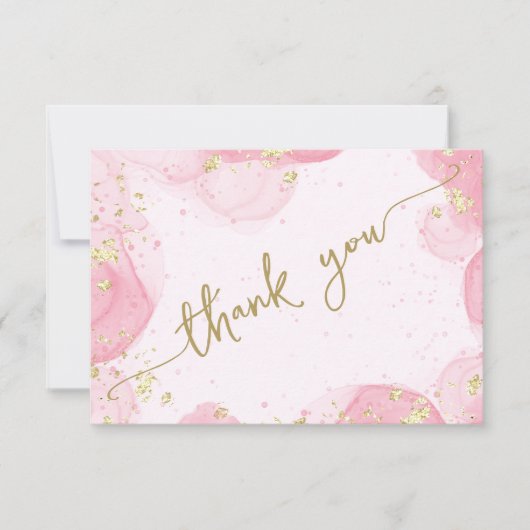Girly Modern Abstract Roze Ink Faux Gold Glitter Bedankkaart (Voorkant)