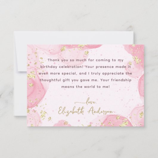 Girly Modern Abstract Roze Ink Faux Gold Glitter Bedankkaart (Achterkant)