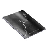 Girly Modern Black Metallic Monogram Handtekening Notitieboek (Rechterzijde)