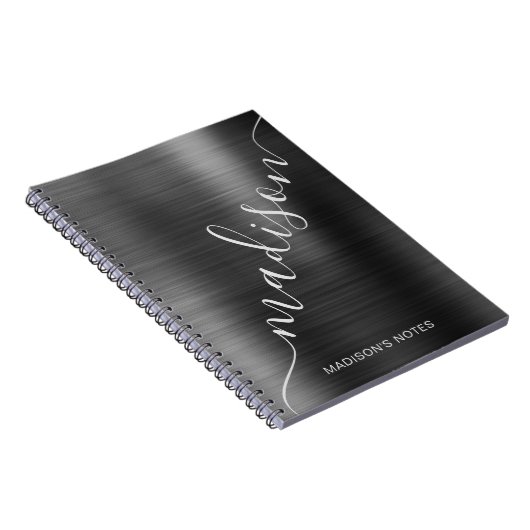 Girly Modern Black Metallic Monogram Handtekening Notitieboek (Rechterzijde)