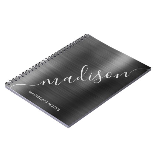 Girly Modern Black Metallic Monogram Handtekening Notitieboek (Linkerzijde)