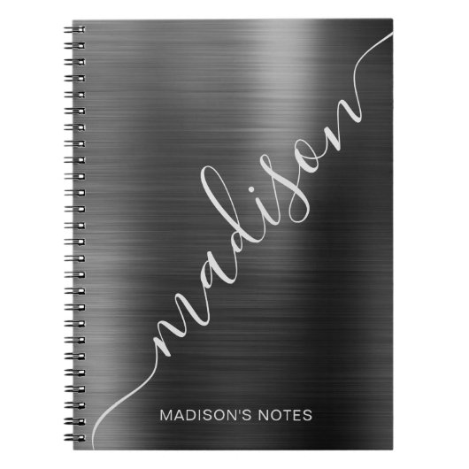 Girly Modern Black Metallic Monogram Handtekening Notitieboek (Voorkant)