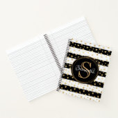 Girly Modern Black Stripe Gold Stars Monogram Notitieboek (Binnen)