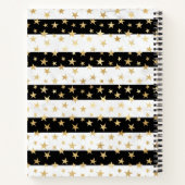 Girly Modern Black Stripe Gold Stars Monogram Notitieboek (Achterkant)