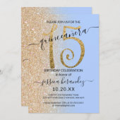 Girly Modern Blauw Goud Glitter Ombre Quinceañera Kaart (Voorkant / Achterkant)
