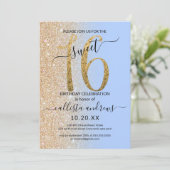 Girly Modern Blauw Goud Glitter Ombre Sweet 16 Kaart (Staand voorkant)