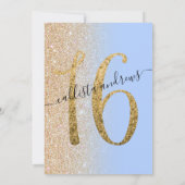Girly Modern Blauw Goud Glitter Ombre Sweet 16 Kaart (Achterkant)