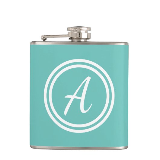 Girly Modern Blauw Monogram Initiaal Heupfles (Voorkant)