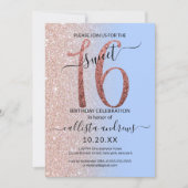 Girly Modern Blauw Roos Goud Glitter Ombre Sweet 1 Kaart (Voorkant)