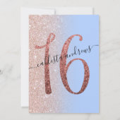 Girly Modern Blauw Roos Goud Glitter Ombre Sweet 1 Kaart (Achterkant)