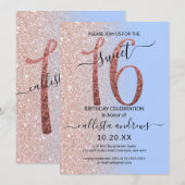 Girly Modern Blauw Roos Goud Glitter Ombre Sweet 1 Kaart (Voorkant / Achterkant)