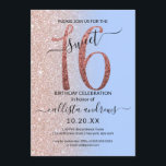 Girly Modern Blauw Roos Goud Glitter Ombre Sweet 1 Kaart<br><div class="desc">Deze girly en chique zoete zestien verjaardagsfeestje uitnodiging is perfect voor de speciale dag van uw jonge tienerdochter. Het beschikt over een faux gedrukte sprankelende roos gouden glitter groot, "16, " op de top van een eenvoudige pastel sereniteit blauw en faux roos gouden glitter zijwaarts gradient ombre achtergrond. Het is...</div>