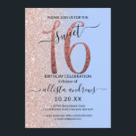 Girly Modern Blauw Roos Goud Glitter Ombre Sweet 1 Kaart<br><div class="desc">Deze girly en chique zoete zestien verjaardagsfeestje uitnodiging is perfect voor de speciale dag van uw jonge tienerdochter. Het beschikt over een faux gedrukte sprankelende roos gouden glitter groot, "16, " op de top van een eenvoudige pastel sereniteit blauw en faux roos gouden glitter zijwaarts gradient ombre achtergrond. Het is...</div>