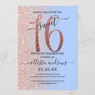 Girly Modern Blauw Roos Goud Glitter Ombre Sweet 1 Kaart