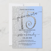Girly Modern Blauw Zilver Glitter Ombre Quinceañer Kaart (Voorkant)
