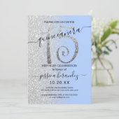 Girly Modern Blauw Zilver Glitter Ombre Quinceañer Kaart (Staand voorkant)