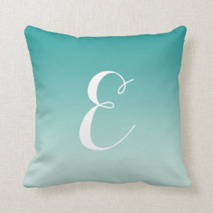Girly Modern Blauwgroen Aqua Ombre Custom Monogram Kussen